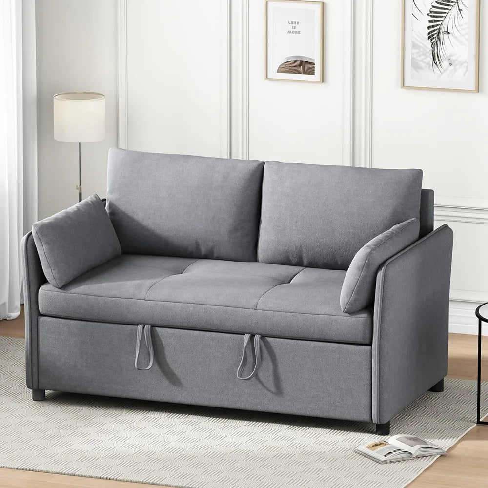 3 In 1 Convertible Sleeper Sofa Bed Pull Out Couch Futon Couches for Living Room with Adjustable Backrest and Disassemble Pillow