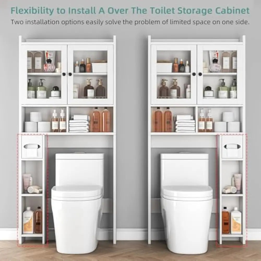 High Concerned Toilet Storage Cabinet With Clear Doors