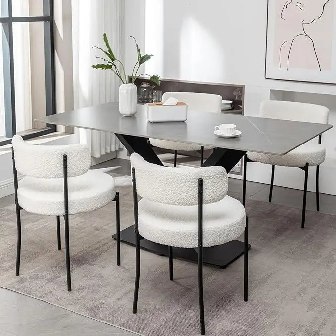 Boucle Upholstered Dining Chairs Set of 4 With Metal Legs