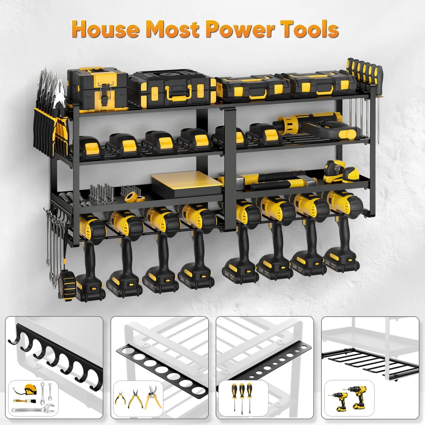 Power Tool Organizer Wall Mount Four Layer Drill Rack