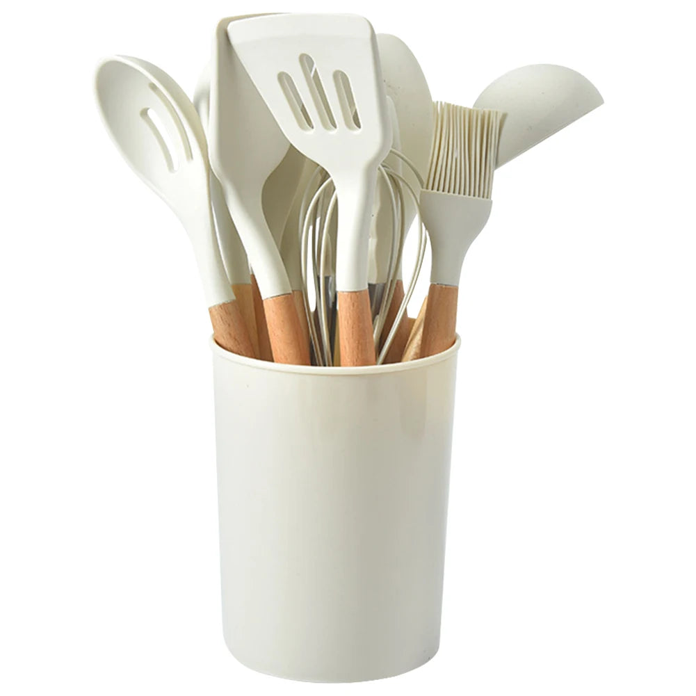 Shunmaii Kitchen Utensil Set Silicone Spatulas Wooden Handle