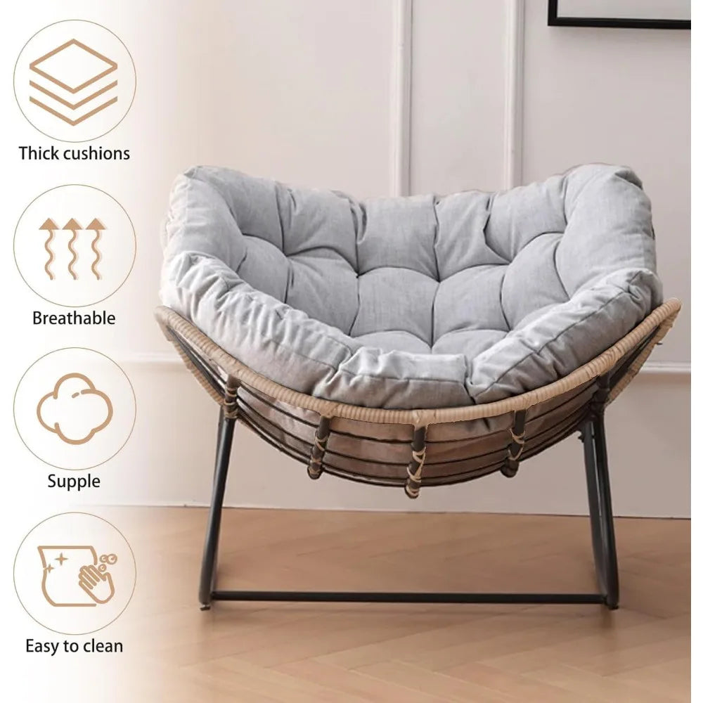 Oversized Wicker Egg Chair With Cushion For Indoor Outdoor Use