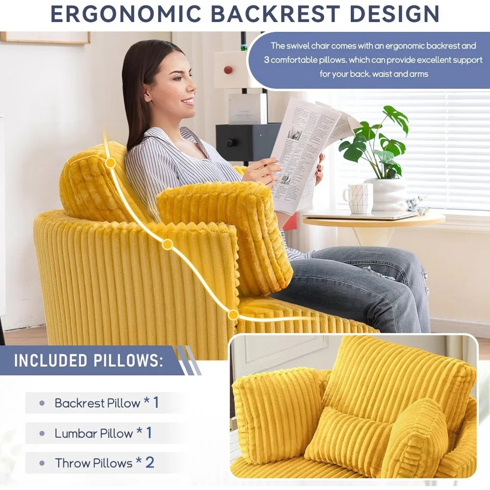 DAFIFY Swivel Barrel Chair Corduroy Armchair With Pillows