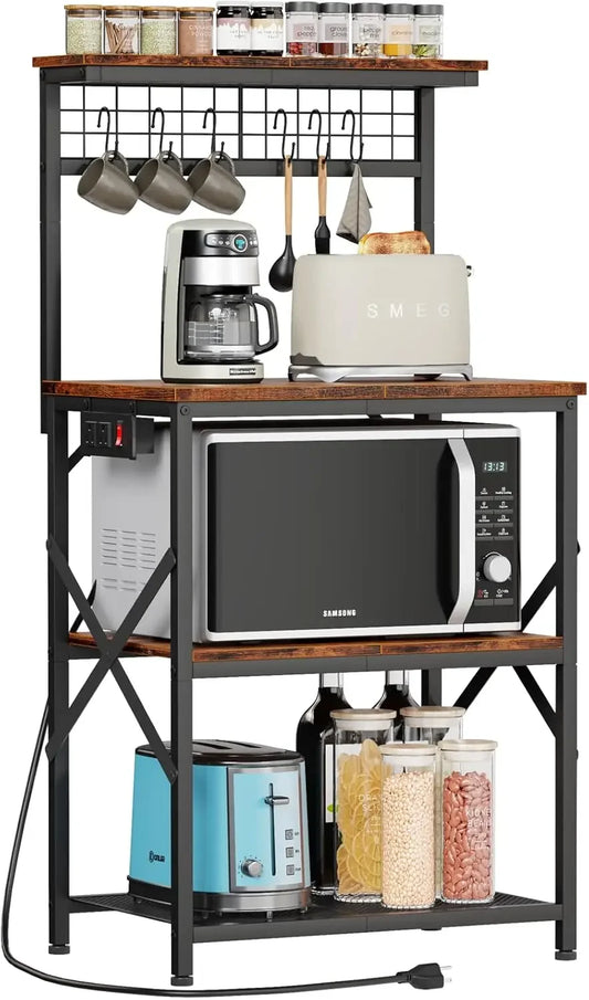 XMSJH Kitchen Bakers Rack With Power Outlet Microwave Stand