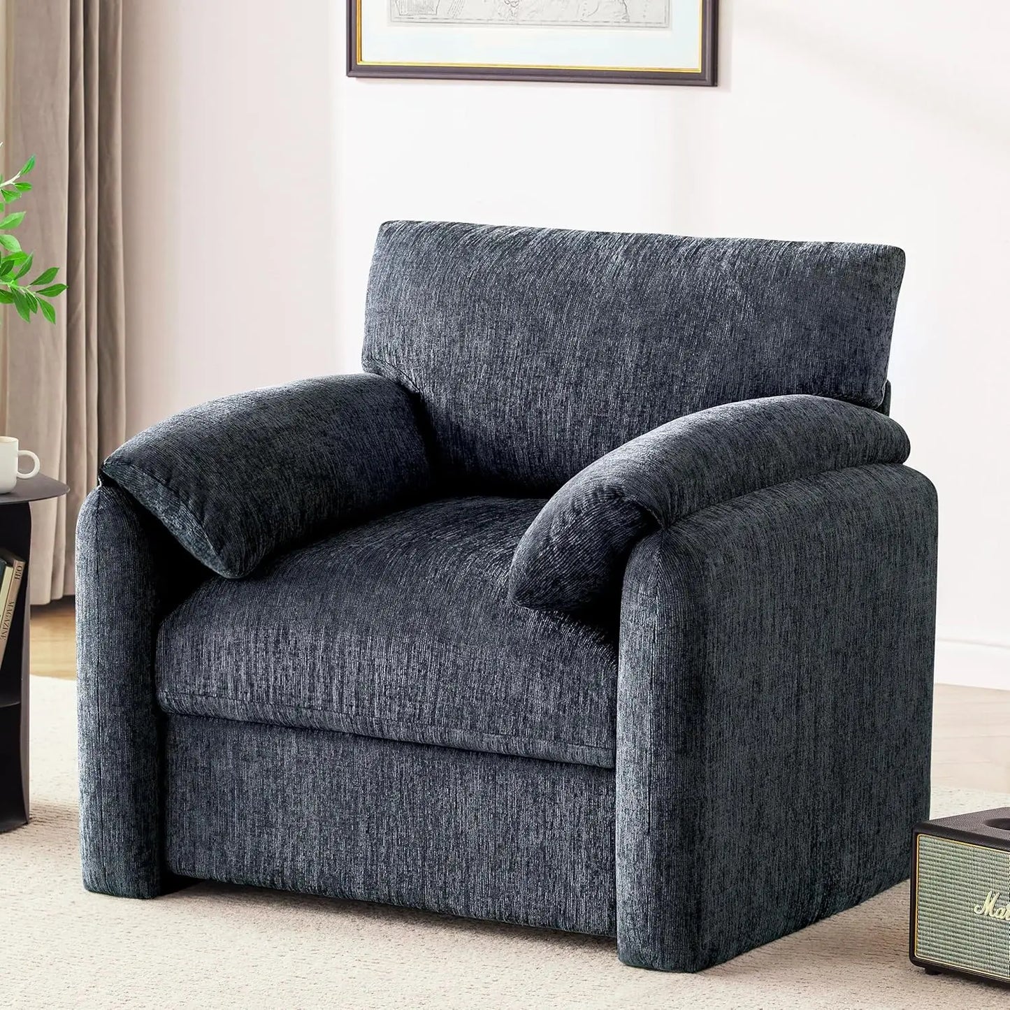 Chenille Oversized Armchair 38.6 Inch Wide Accent Chairs for Living Room and Bedroom Modern Lounge Chair Upholstered Mid Century
