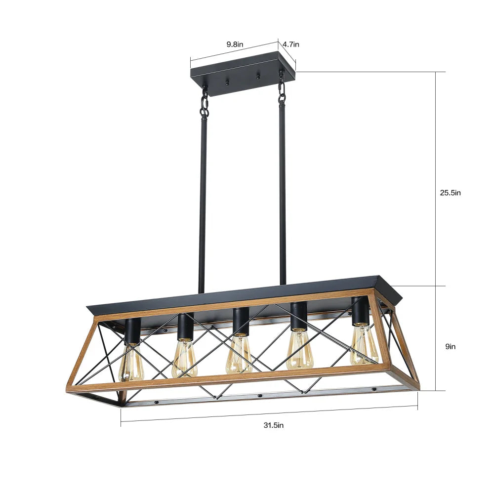 32" Walnut Industrial 5-Light Pendant Chandelier Adjustable Light