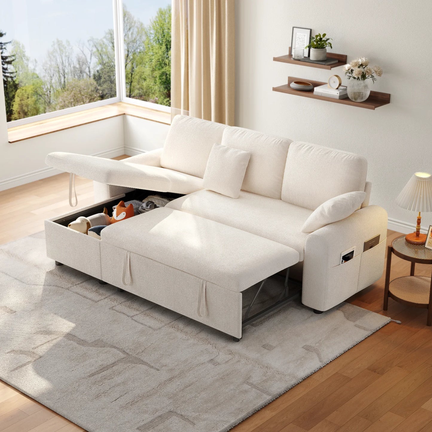 ONBRILLCN L Shaped Sleeper Sofa Pull Out Bed With Storage
