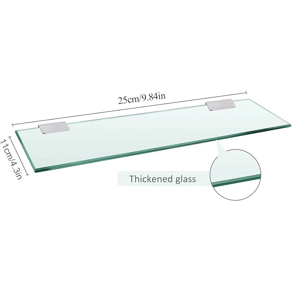 Tempered Glass Bathroom Shelf Wall Mounted Stainless Steel Bracket Floating Storage Organizer Rust Resistant Easy Installation