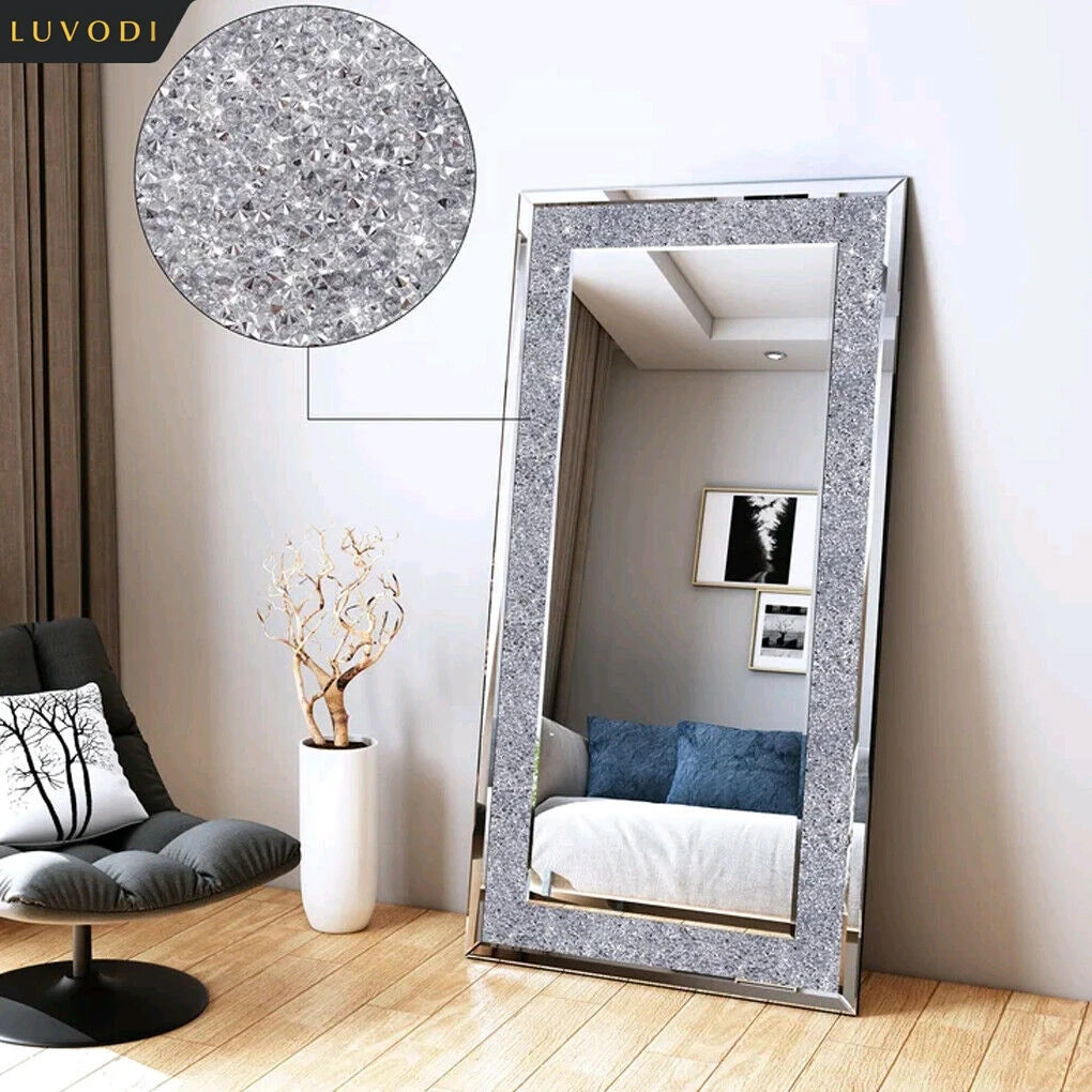 LUVODI Crystal Rhinestone Vanity Frameless Mirror Wall Mounted Dressing Mirror