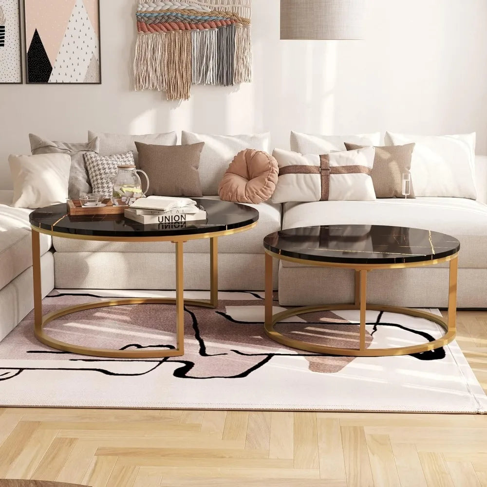 Modern Round Nesting Coffee Tables Set Of 2 For Living Room