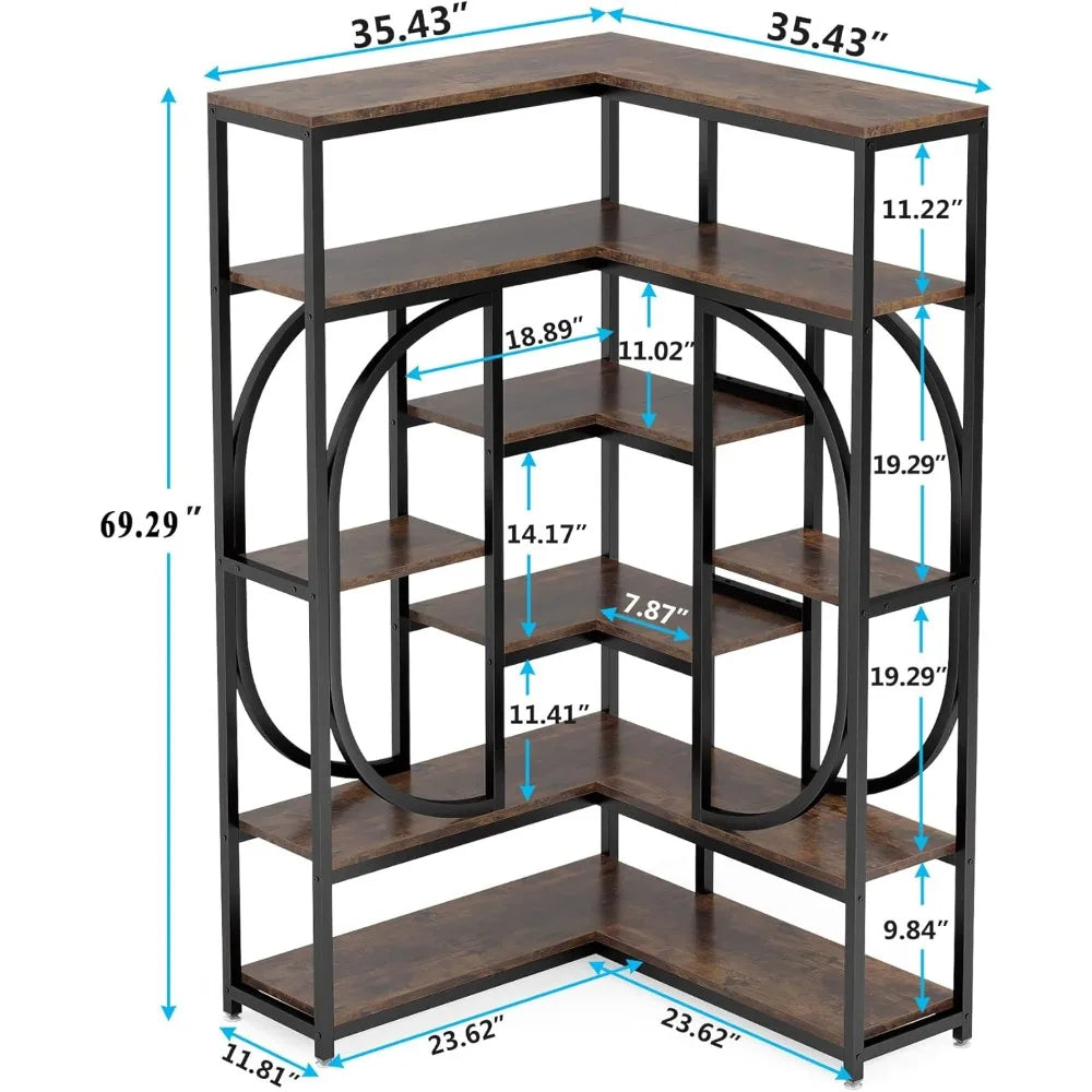 L Shaped Corner Bookshelf With Metal Frame For Storage