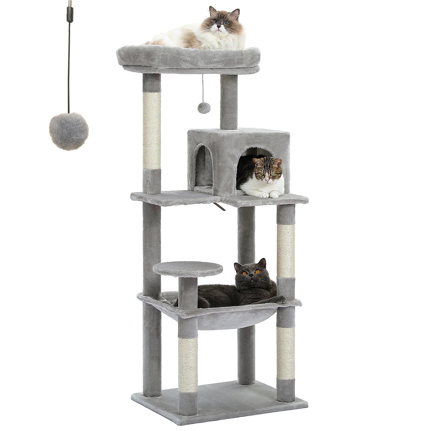 Cat Tree for Indoor Cats 5 Level Cat Tower with Large Hammock and Sisal Covered Scratching Posts Cozy Condo and Top Perch