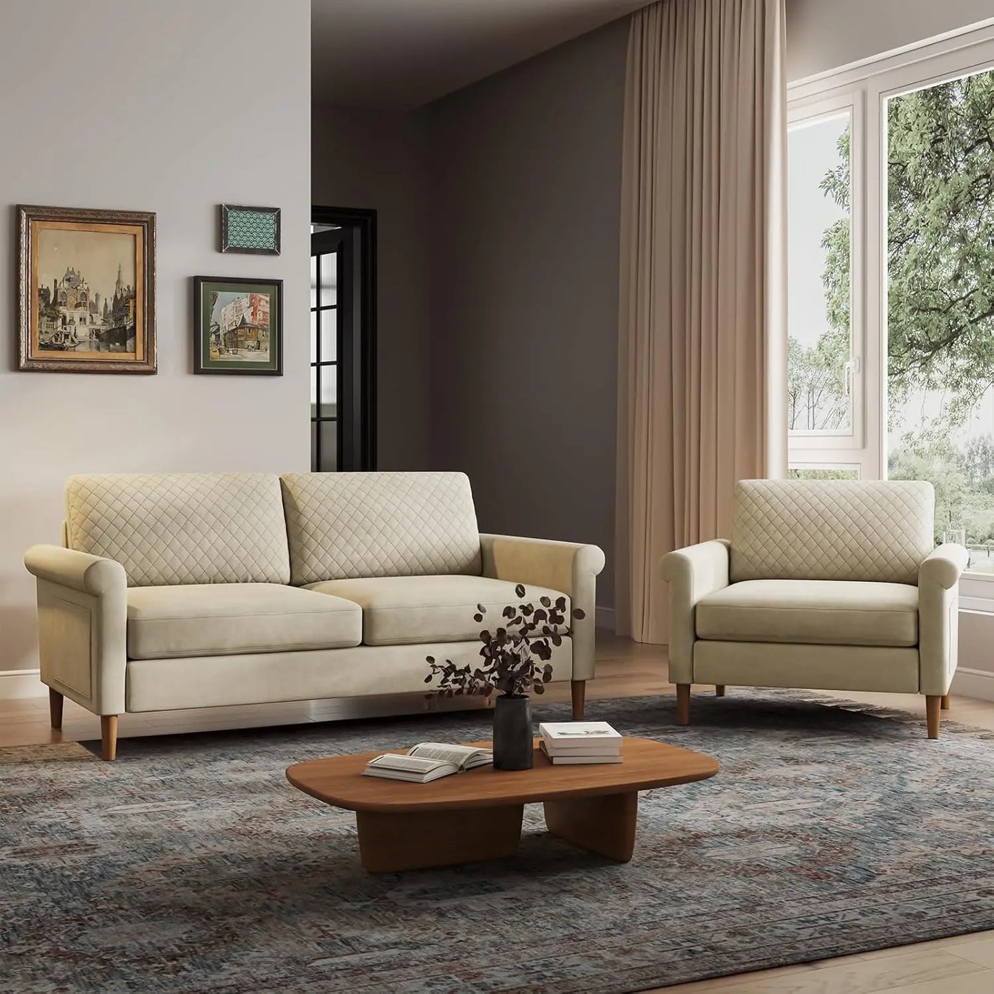 65" Beige Loveseat Sofa, Comfy Small Couch for Living Room