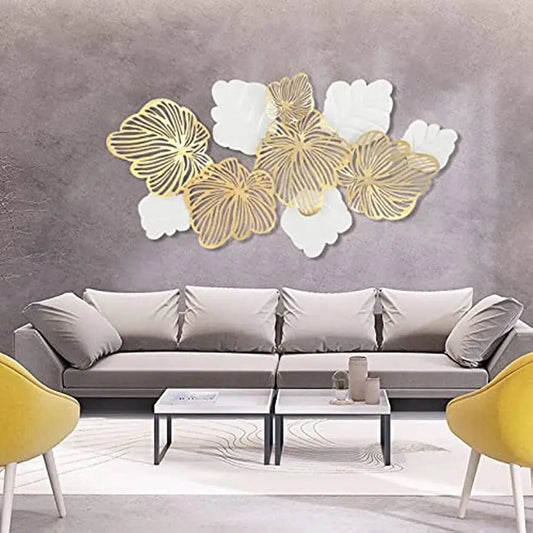 3D Metal Wall Decor Art Leaves Modern Home Sculptures Gold Flower Blooming