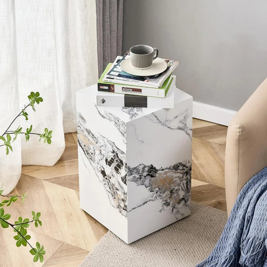 Cube End Table Wood Grain - Modern Side Table No Assembly