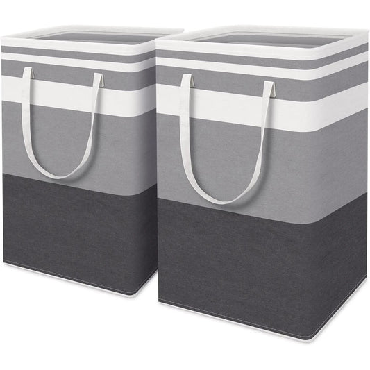 2 Piece Large Laundry Basket Set with Extended Handles Gradient Gray Laundry Basket for Clothes and Toys