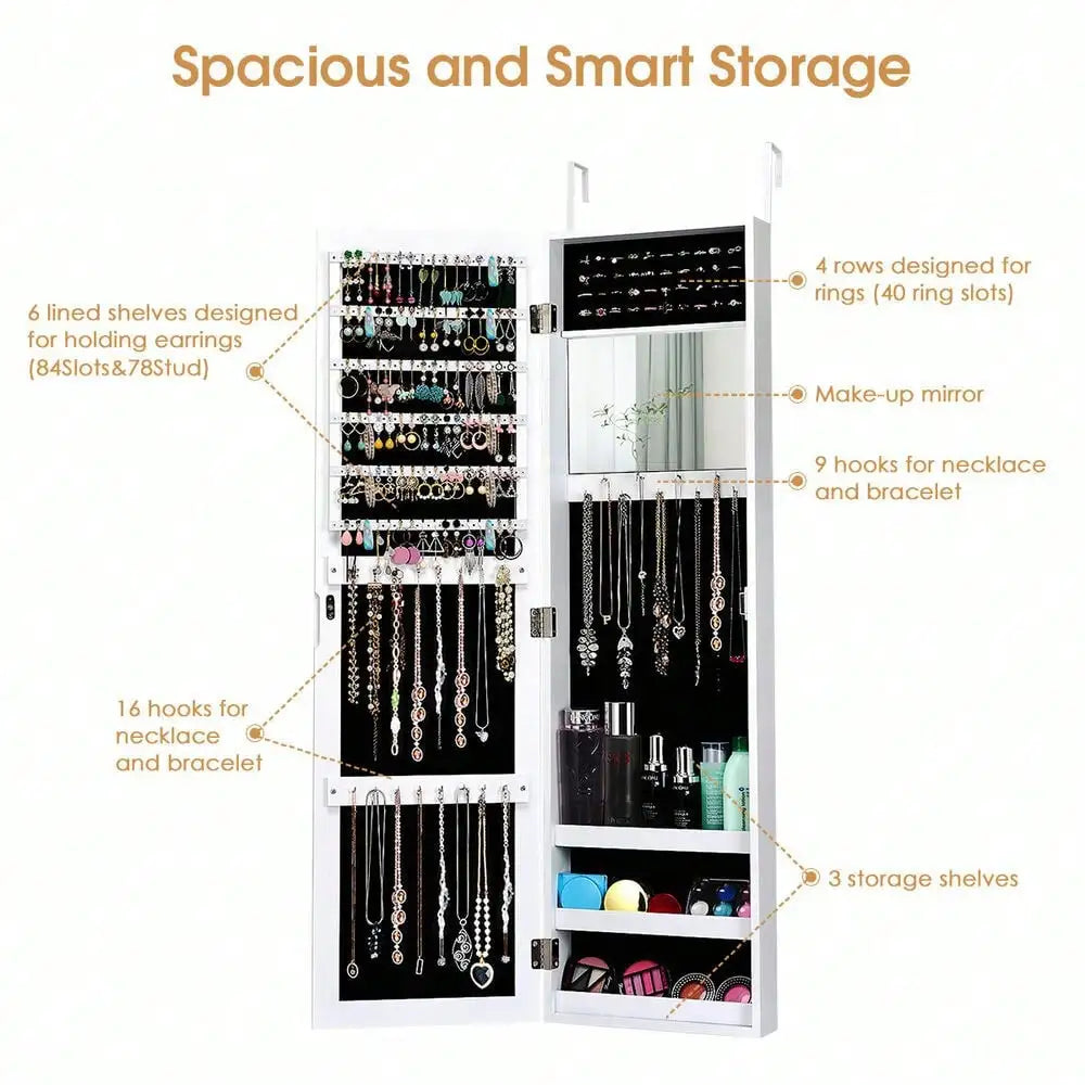 CN Mirrored Jewelry Cabinet Armoire Wall Mounted Organizer