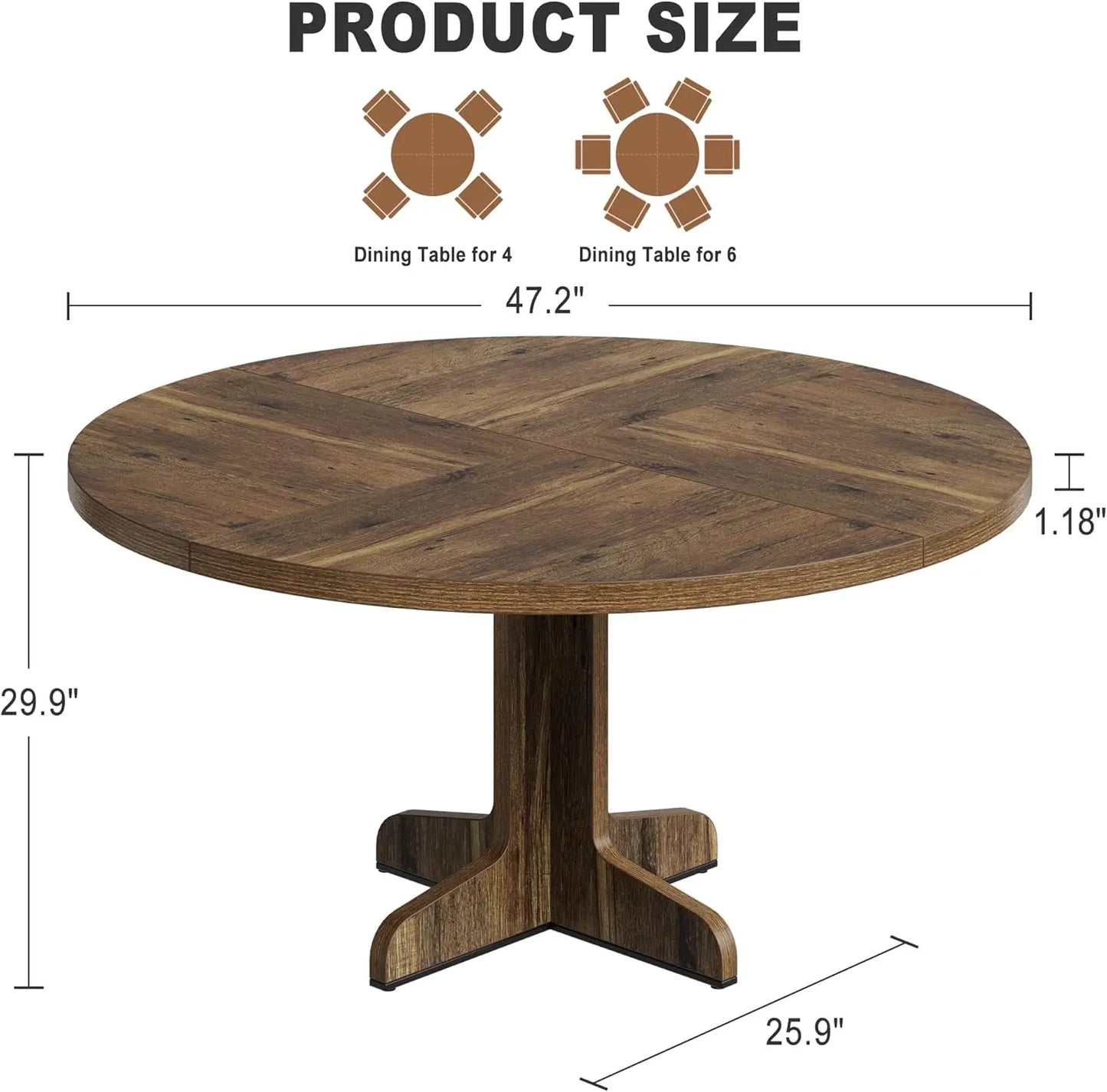 Studyset Round Dining Table For 4 Farmhouse Wood Base