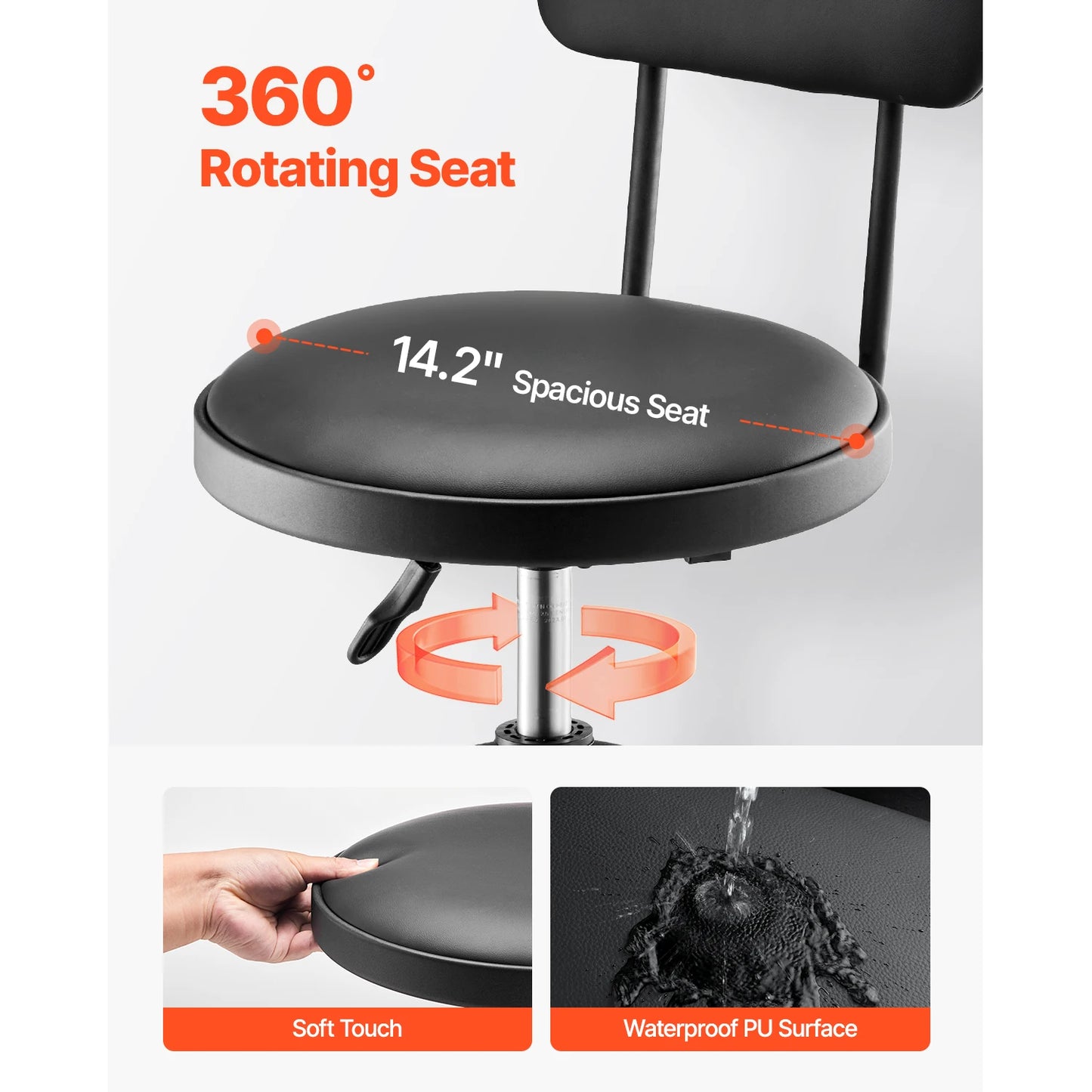 VEVOR Backrest Shop Stool Adjustable Pneumatic Garage Seat