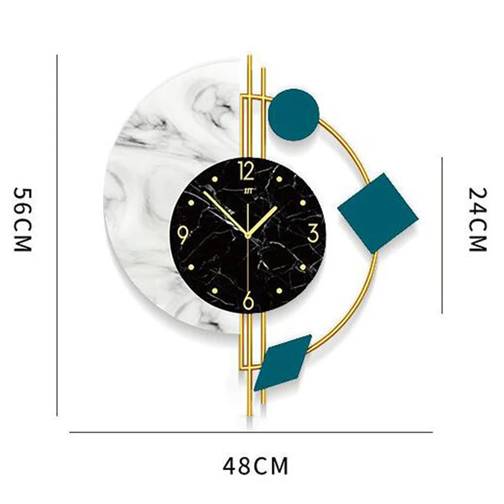 Combination Silent Semicircle Marble Quartz Wall Clock Deco