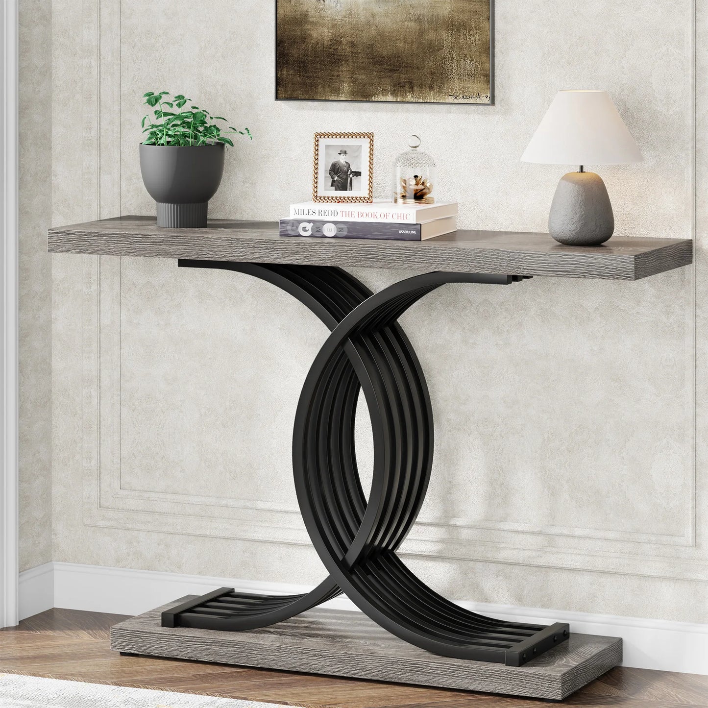 Tribesigns Gold Entryway Table Modern 39 Inch Console Faux Marble Narrow Wood Sofa with Geometric Metal Legs