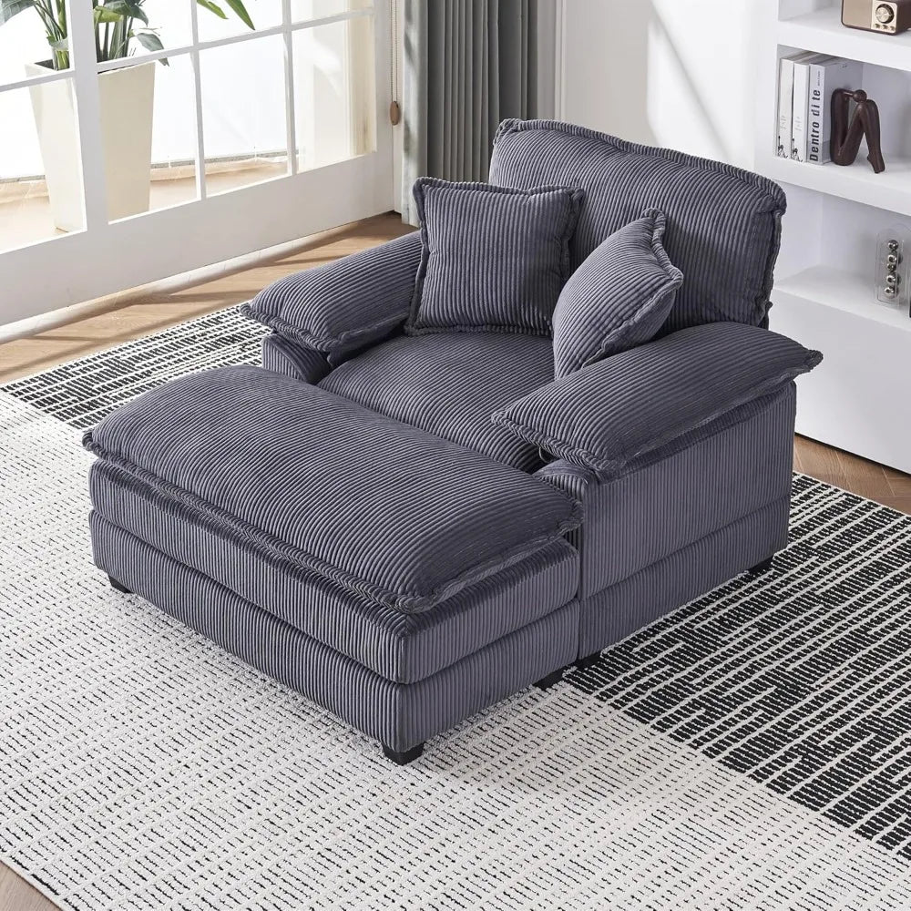 ZHUXIANG Corduroy Upholstered Chaise Lounge With Ottoman