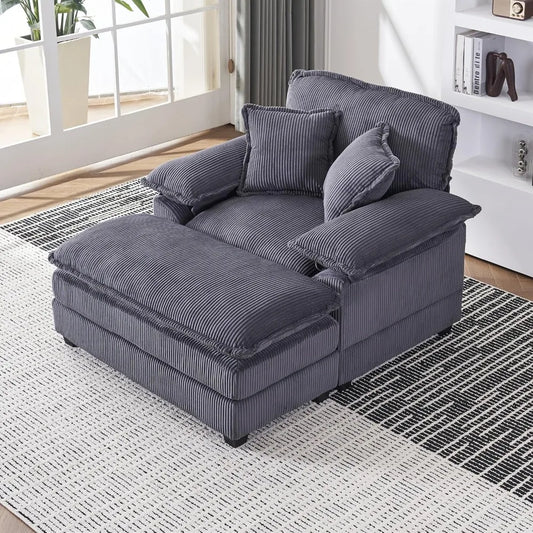 ZHUXIANG Corduroy Upholstered Chaise Lounge With Ottoman