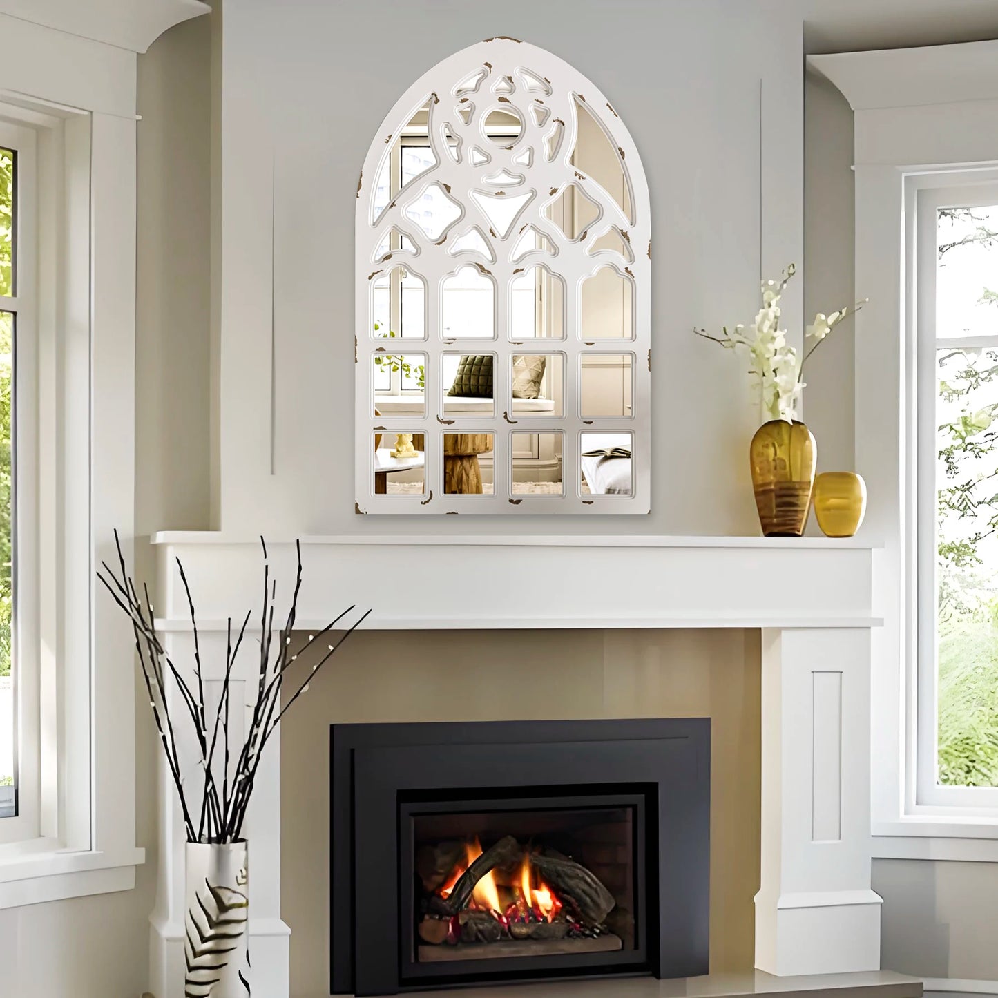 Arched Window Mirror, Large Retro Farmhouse Wall Mirrors