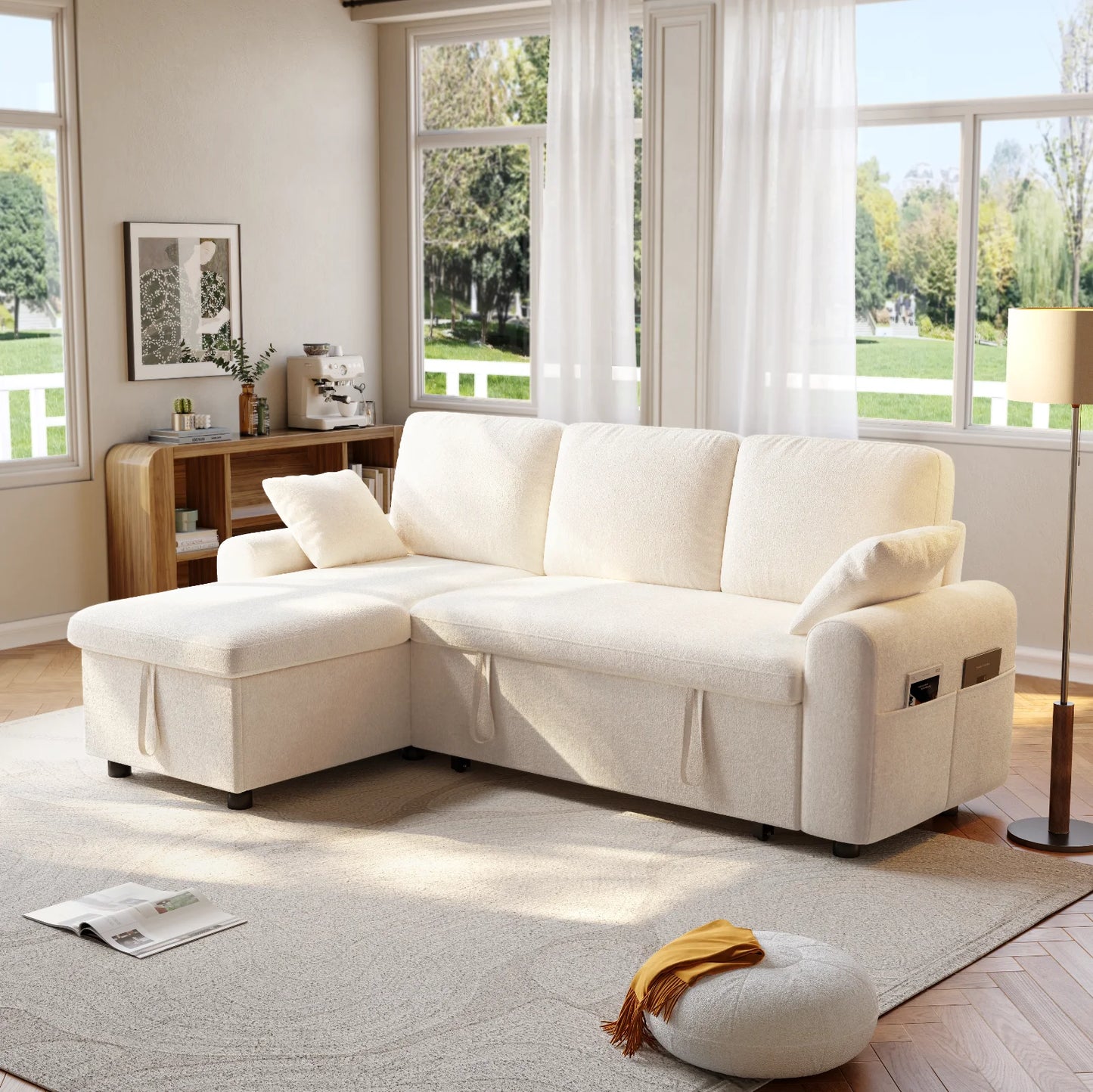 ONBRILLCN L Shaped Sleeper Sofa Pull Out Bed With Storage