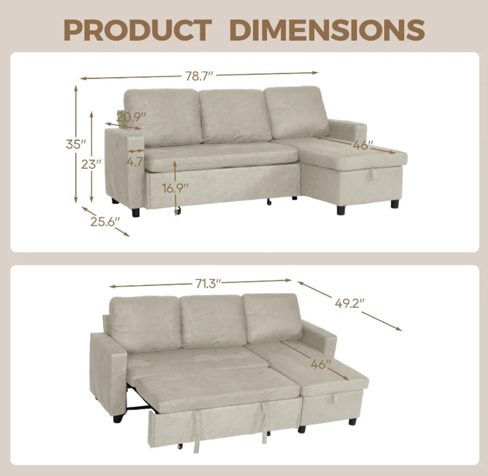 SEOGWIS Convertible Sectional Sofa Sleeper With Storage