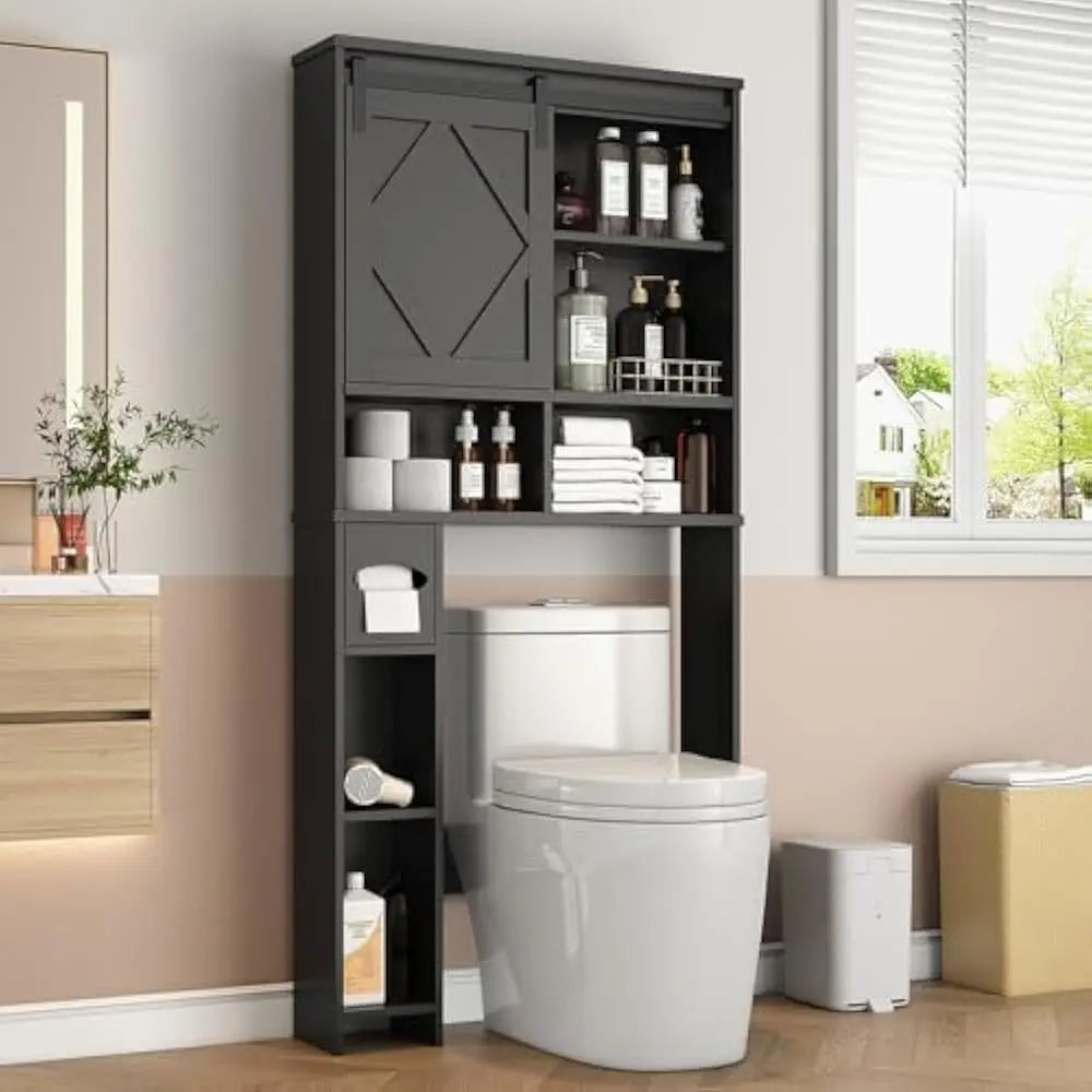 High Concerned Toilet Storage Cabinet With Clear Doors