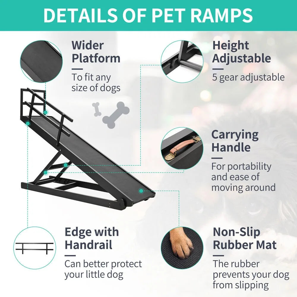 Dog Door Adjustable Folding Ramp For Bed And Car Use