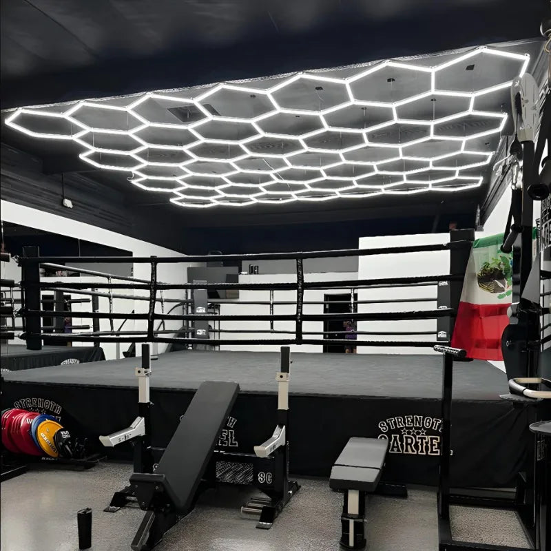 RGBW Hexagon Modular Suspended Lighting for Garage and Gym