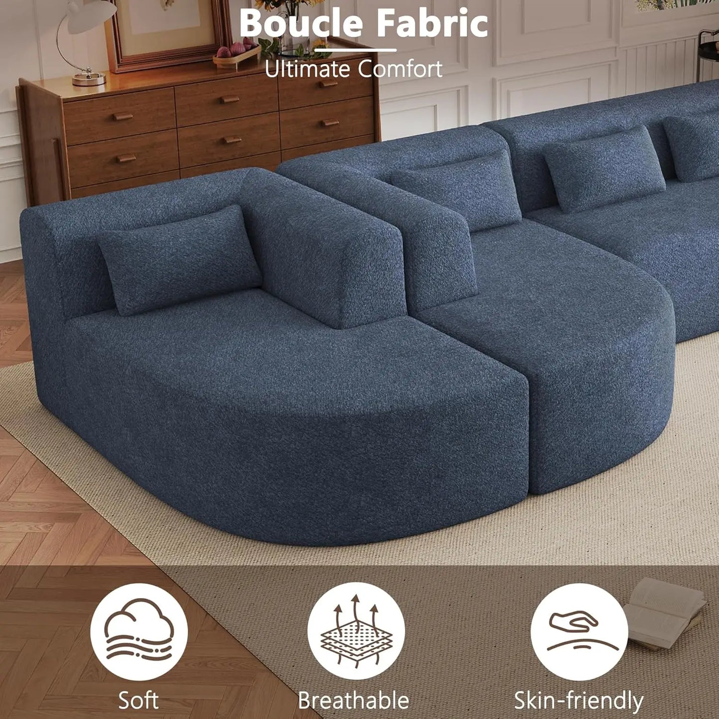 XMSJ Modular Sofa Boucle Fabric With 2 Chaise Lounges