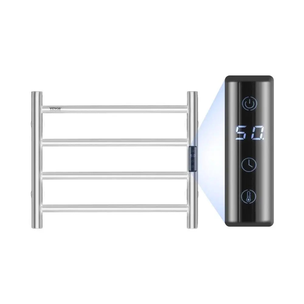 Heated Towel Rack Wall Mounted 4 Bars Metal Silver for Bathroom Efficiency