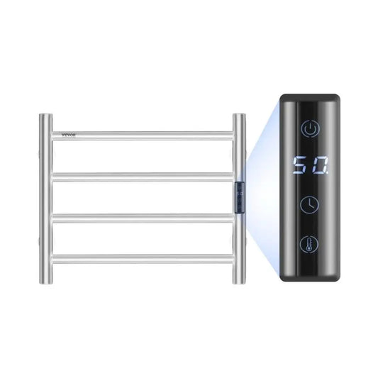 Heated Towel Rack Wall Mounted 4 Bars Metal Silver for Bathroom Efficiency