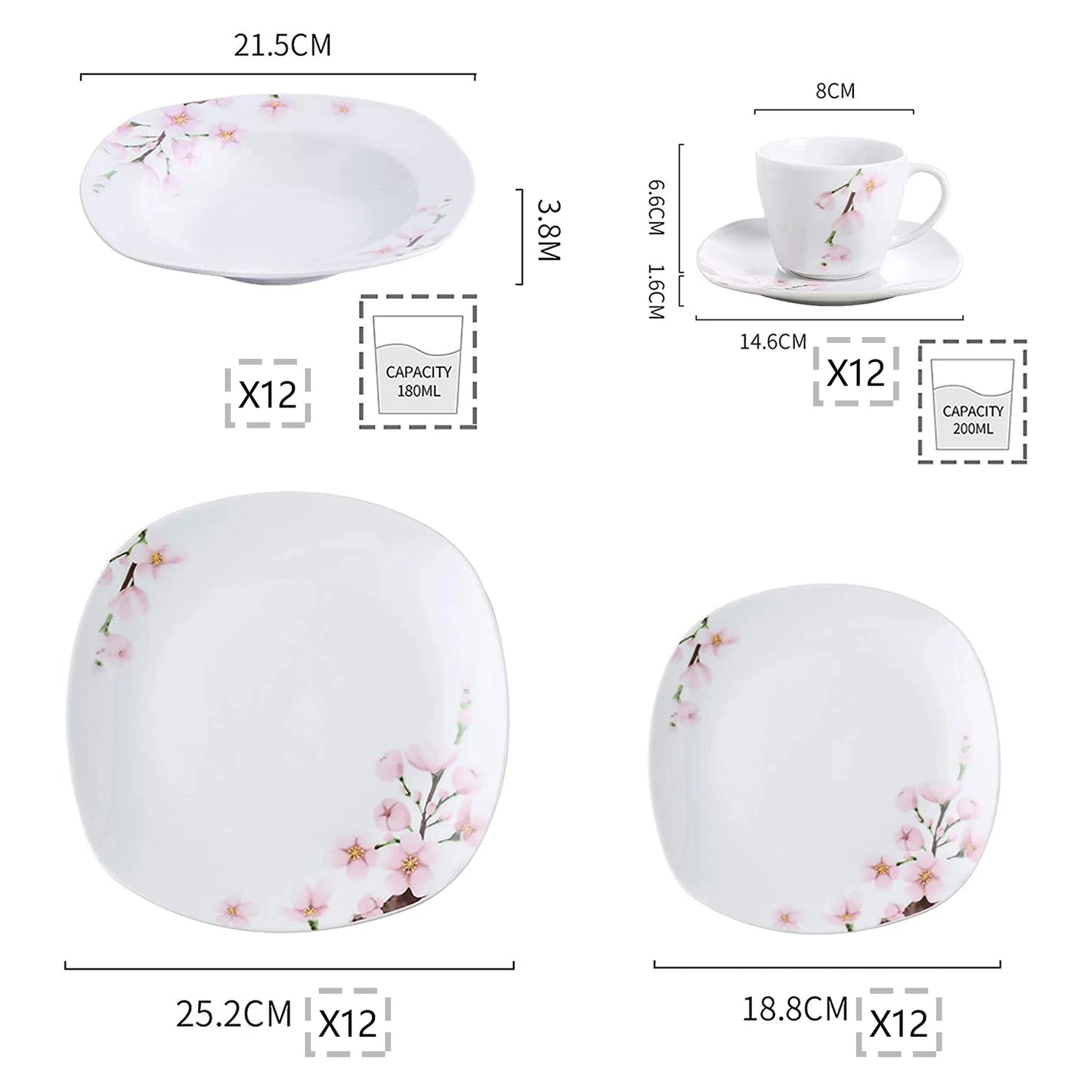 Malacasac Annie Porcelain Dinnerware Set With Plates Cups
