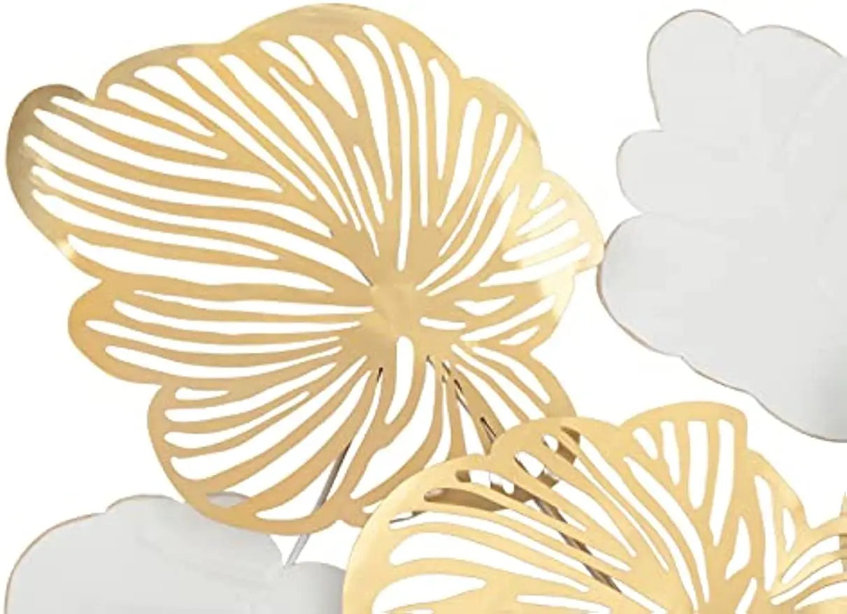 3D Metal Wall Decor Art Leaves Modern Home Sculptures Gold Flower Blooming