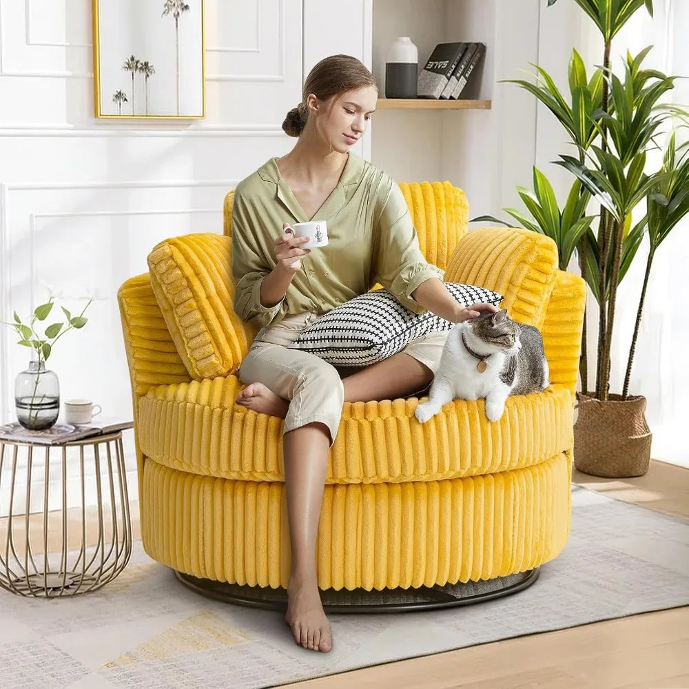 DAFIFY Swivel Barrel Chair Corduroy Armchair With Pillows
