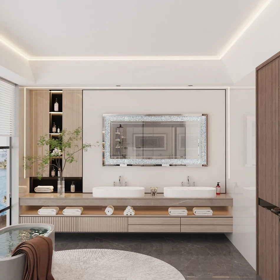 LUVODI Crystal Rhinestone Vanity Frameless Mirror Wall Mounted Dressing Mirror