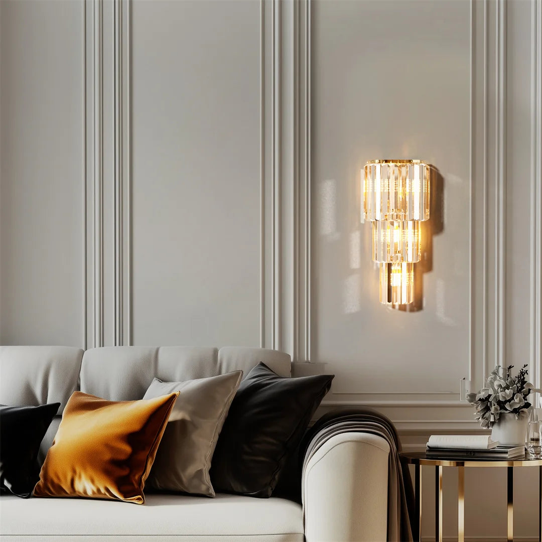 Luvodi Crystal Wall Lamp 3 Layer Sconce Light E14 Led