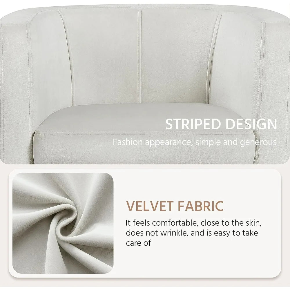 Velvet Accent Chair Modern Comfortable Armchairs Upholstered Barrel Sofa Chair for Living Room Bedroom Waiting Room Beige