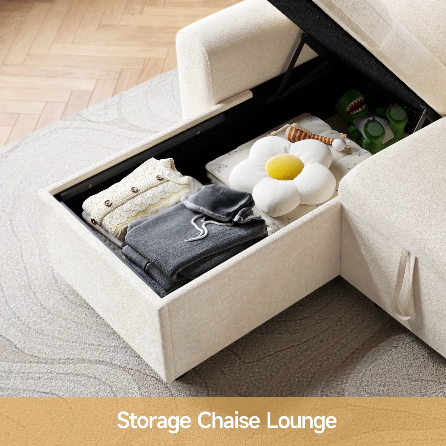 ONBRILLCN L Shaped Sleeper Sofa Pull Out Bed With Storage