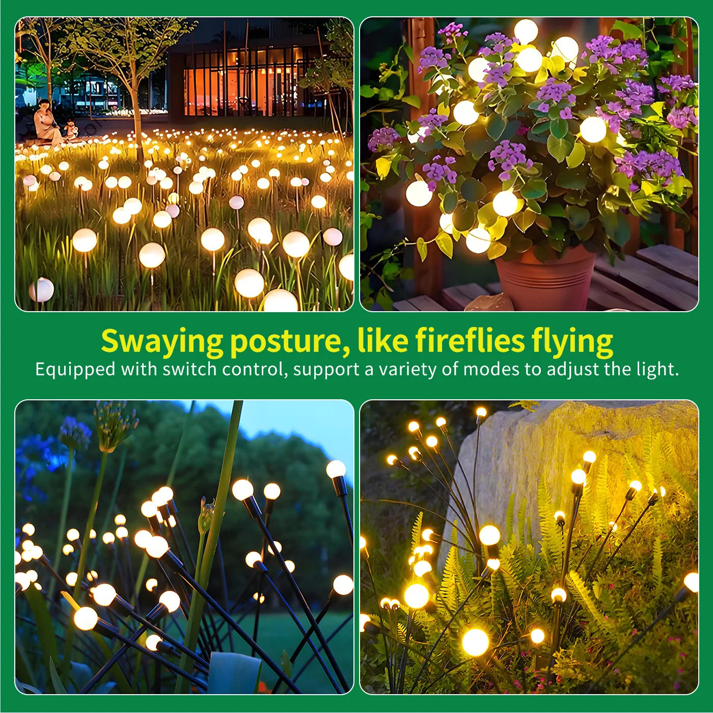 8 Head Solar Firefly LED Lights Weatherproof Outdoor Garden LandscapingIllumination