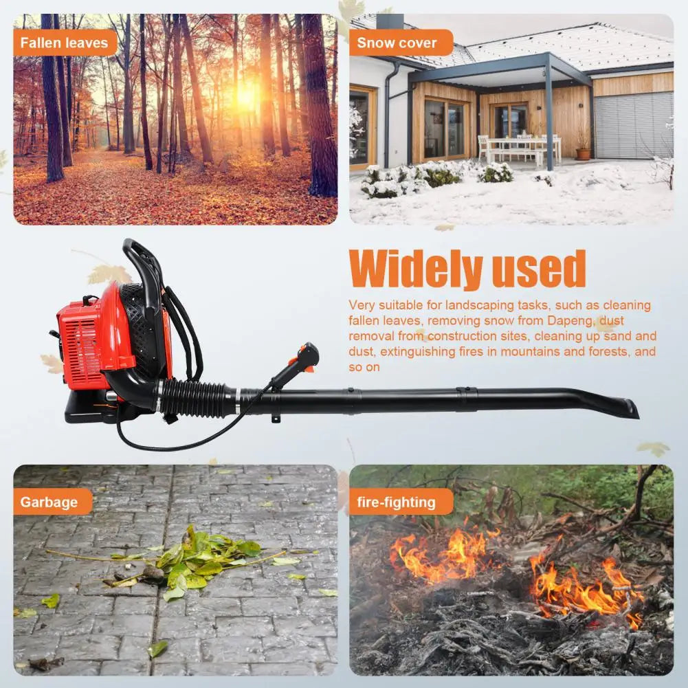 Backpack Leaf Blower 63CC Gas Powered 665CFM 2 Stroke Snow Blower Long Pipe 1.7L Fuel Tank