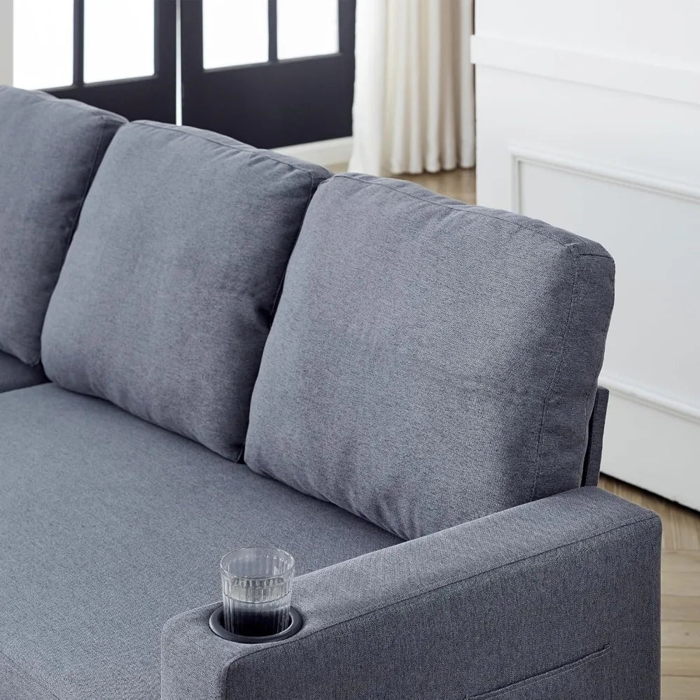 78.5 Inch Linen L Shaped Convertible Sofa Bed with Reversible Storage Chaise and Pull Out Sleeper Sofabed