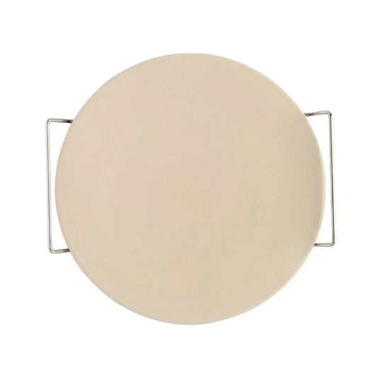 2 Piece Ceramic Pizza Stone with Steel Holder, 13" x 13"