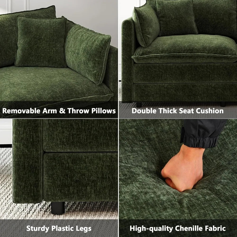 Modular Sectional Sofa Modern Convertible Loveseat Couch 77.16 Inch Deep 2-Seater Comfy Chenille Cloud Sofa