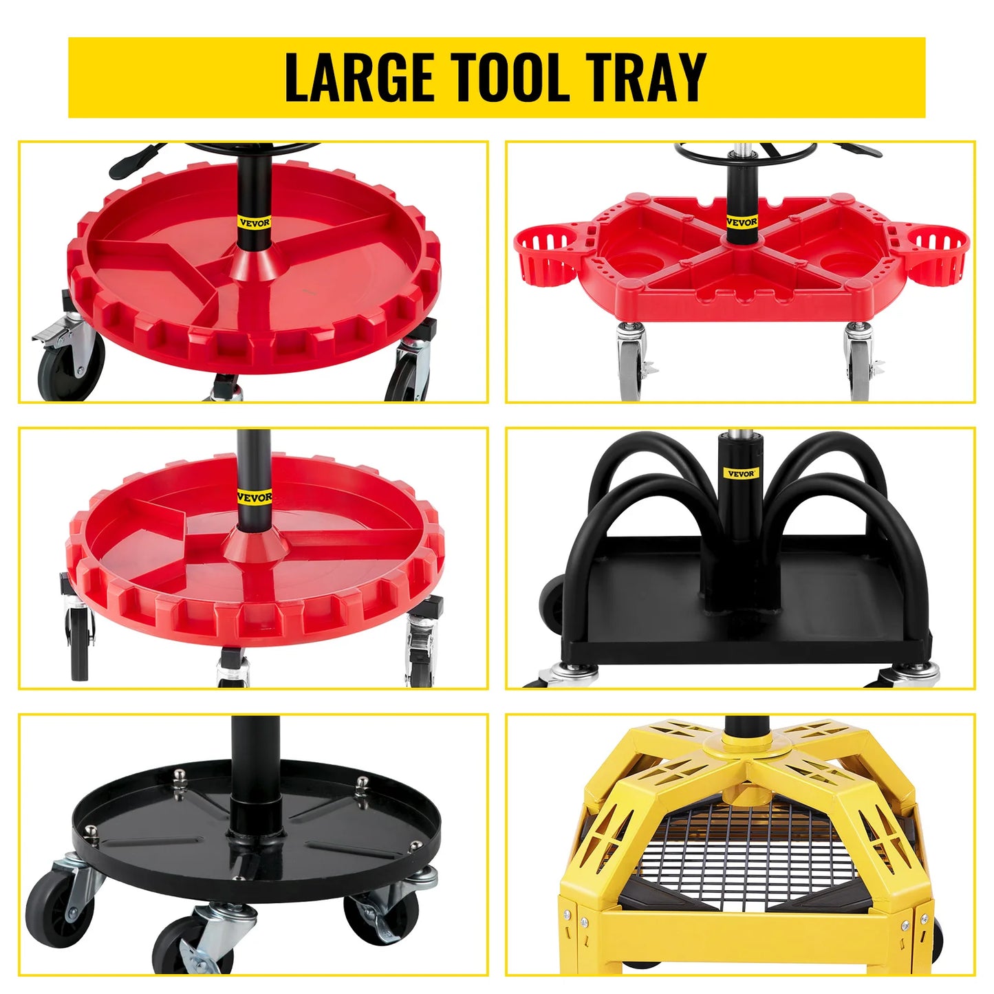 SucceBuy Rolling Garage Stool Adjustable Height Tool Tray
