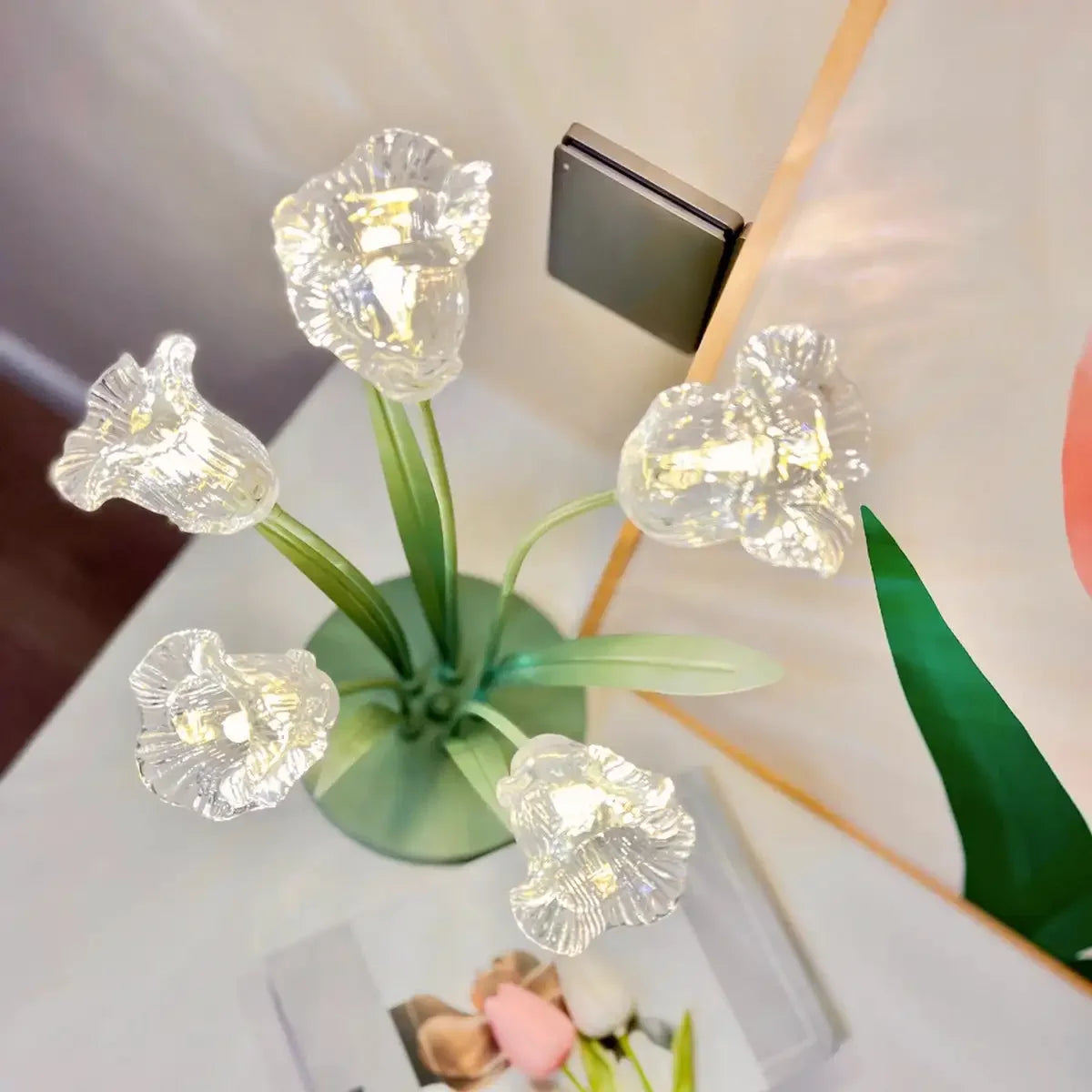 Bell Orchid Glass Table Lamp LED Night Light Ambient Glow